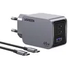 Image de Chargeur Mural Ugreen Nexode Pro 65W 2xUSB-C 1xUSB-A avec Câble USB-C 1.5M Gris