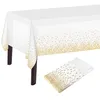 Image de Nappe à pois blanche et dorée Nappe blanche et dorée 137 x 274 cm Nappe rectangulaire en plastique pour décoration de table de fête