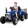 Image de Tracteur électrique 12V pour Enfants avec remorqueVoiture pour Tout-Petits avec télécommandephares à 7 LED Lecteur MP3 (Bleu)