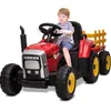 Image de Tracteur électrique 12V pour Enfants avec remorqueVoiture pour Tout-Petits avec télécommandephares à 7 LED Lecteur MP3rouge