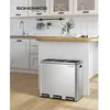 Image de SONGMICS Poubelle de tri 3 x 18L Poubelle à Pédale 3 Compartiments Acier inoxydable Seau en plastique Poignée Argent LTB54NL