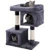 Image de FEANDREA Arbre à chat 2 niches 60 x 40 x 84 cm (L x l x h) Colonne en sisal pour aiguiser les griffes Gris foncé