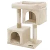 Image de FEANDREA Arbre à chat 60 x 40 x 84 cm Colonne en sisal pour aiguiser Les Griffes 2 niches Chats et félins Couleur Beige