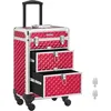 Image de SONGMICS Valise de Maquillage Professionnel Mallette Cosmétique avec 2 Tiroirs 34 x 24 x 56 cm Roulettes Pivotantes à 360° Rouge