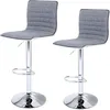Image de SONGMICS Lot de 2 tabourets de bar - chromé - revêtement en tissu - Hauteur réglable - Rotative à 360°- Base Ø41 cm - gris - LJB15G
