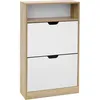 Image de Meuble à Chaussures - VASAGLE - 2 Abattants - Blanc et Couleur Boisée - 12 Paires - 60 x 24 x 102 cm