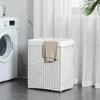 Image de Panier à linge en rotin synthétique pliable avec couvercle et poignées - SONGMICS - Blanc LCB51WT
