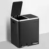 Image de Poubelle Cuisine 2 x 15L avec Pédale 2 Compartiments 15 Sacs Poubelles Noir dEncre
