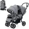 Image de Poussette Double Jumeaux Pliable COSTWAY Auvent Capote Réglable Canne Landau 4 Roues Anti-chocs Harnais à 5 Points Charge 30kg-Gris