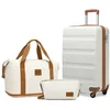 Image de Ensemble de Valise 55x38x20cm ABS Bagage Valise Rigide Légere à 4 roulettes Valises de Voyage+ Sac Cabine Ryanair 40x20x25cm Crème