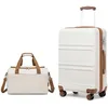 Image de Kono Set de 2 Valise de Voyage Rigide Valise Moyenne 65x44x25.5cm à 4 roulettes avec Serrure TSA + Sac de Voyage 40x20x25cm Crème