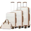 Image de Kono Set de 4 Valises de Voyage ABS + PC Rigide Valise (51.5/65/74cm) à 4 roulettes avec Serrure TSA + Sac de Voyage Ryanair Crème