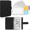 Image de Classeur A6 en PU Cuir Budget Planner Housse de Cahier 6 Anneaux avec 12 Pochettes Transparentes Zippées Dossier Pour