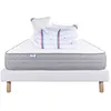 Image de LUXURY LITERIE - Ensemble matelas + sommier - ZEN - 140 x 190 cm - Tapissier - Ferme - 2 oreillers + couette - Face été/hiver