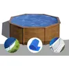 Image de Kit piscine acier aspect bois Gré Sicilia ronde 370 x 122 m + Bâche hiver + Bâche à bulles + Tapis de sol