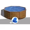 Image de Kit piscine acier aspect bois Gré Sicilia ronde 370 x 122 m + Bâche à bulles