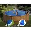 Image de Kit piscine acier aspect bois Gré Mauritius ronde 480 x 132 m + Bâche hiver + Bâche à bulles