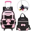 Image de Cartable Roulette Fille Primaire Sac Dos pour Enfant avec Sac Main pour Lcole et Voyage pour Enfants Noir et Rose PZCC
