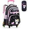 Image de Cartable a Roulette Filles Primaire - Cadeaux Scolaire Sac Dos Filles - Grande Capacit - Nylon Lger Noir et Rose PZCC