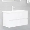 Image de Armoire dévier - vidaXL - Blanc - Bois dingénierie - Vasque intégrée - Design contemporain
