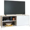 Image de Meuble TV Bar 60 Pouces Blanc 1 Porte 4 Niches Pieds Métal Ronds L 142 H 56 P 35 cm - L 142 x l 35 x H 56 cm