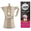 Image de Cafetière italienne Bialetti Set Moka Exclusive Induction couleur sable + 1 paquet de café Pregiato de 250 gr