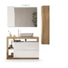 Image de Ensemble meuble Salle de bain 110cm simple vasque + colonne - Coloris chêne clair et laqué blanc - HAMBOURG
