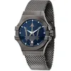 Image de Montre Maserati homme R8853108005 ceinture en maille Potenza en acier inoxydable bleu fond logo Milan