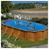 Image de Piscine hors-sol acier ovale GRE - 730x375x120cm - Décor bois marron