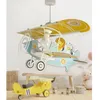 Image de Lustre suspension enfant - DALBER - Petit Lion - Avion - Bleu - Abat-jour fluorescent