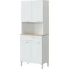 Image de Buffet de cuisine KIRA - Décor blanc artik et chêne canadien - 4 Portes + 1 Tiroir - L72 x H186 x P40 cm