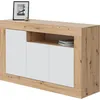 Image de Buffet - BALTIK - Mélaminé 3 portes + 1 niche de rangement - Chêne nodi et blanc artik - L 144x P 44 x H 87 cm