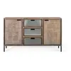 Image de Buffet bas - Acacia et Métal - 160 cm - 2 Portes - 3 Tiroirs - Finition Steinfurnier