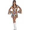 Image de Costume - Déguisement courbes multicolores années 70 femme - Polyester - Inclus: robe et ruban - Taille M