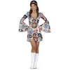 Image de Costume - Disco Années 70 - Fleurs Bleues - Femme - Inclus Ruban et Robe
