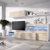 Image de Ensemble meuble séjour living avec vitrine LED - Décor chêne et blanc - L 260 x P 41 x H 180 cm - UMA