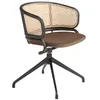 Image de Chaise rembourrée - Pivotante - ANGEL CERDA - Velours / Dossier en rotin et pieds acier inoxydable - Marron - L 56 x P 53 x H 48 cm