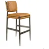 Image de Tabouret Haut de Cuisine en Cuir Marron avec Pieds en Acier Inoxydable Poli Foncé - 49 x 55 x 112 cm - 4167 ANGEL CERDÁ