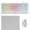Image de Mars Gaming MCP124 Ensemble Gaming 3en1 Clavier Ergonomique RGB Souris Gamer RGB Tapis de Souris 360x260mm Français Blanc