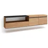 Image de Meuble TV Banc Télé 200x35x45cm Pour les TV jusquà 80 Suspendu Mural Chêne et noir RF2144
