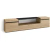 Image de Meuble TV Banc Télé Grand espace de Rangement 200x35x45cm Pour les TV jusquà 80 Chêne et noir RF2148