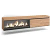 Image de Meuble TV Banc Télé 208x35x45cm 1 Cheminée électrique XXL effet flamme Suspendu Mural Beige RF3279