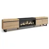 Image de Meuble TV Banc Télé 288x35x57 cm TV grand format Cheminée électrique XXL Design industriel Chêne et noir RF3614