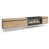 Image de Meuble TV Banc Télé 288x35x45 cm TV grand format Cheminée électrique XXL Suspendu Mural Chêne et noir RF3615