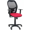 Image de Chaise de Bureau - PIQUERAS Y CRESPO - Alocén - Maille Noire - Siège en Bois Rouge - Accoudoirs Réglables