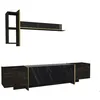 Image de SUBLEEM Meuble télé ATEYA Noir / Or Noir Nombreux rangements Etagère mural