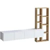 Image de CALICOSY - Meuble TV suspendu 4 portes blanc et étagère chêne L182 cm - PANA - Blanc