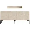 Image de Buffet en bois avec étagère murale Stella - 180 x 40 x 55 cm - Travertin