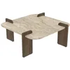 Image de Table basse - AFROLLI - Travertine Walnut - Carrée - Panneaux mélaminés - Travertin et noyer - Style moderne - 90x90x35 cm