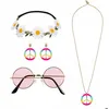 Image de Set accessoires hippie (bandeau lunettes boucles doreilles et collier)